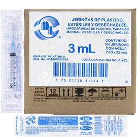 Caja De 100 Jeringas 3 mL Con Aguja 23 G X 25 mm