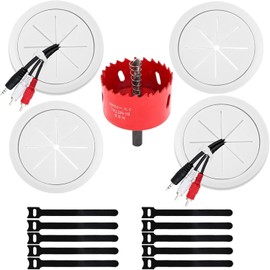 4Pcs Cord Hider for Wall Mounted TV, Includes 4 Pass Throughs, 1 Hole Saw Drill Attachment & 10 Cable Ties, 2-3/8"(60mm Hole) Cord Hider for TV Wall