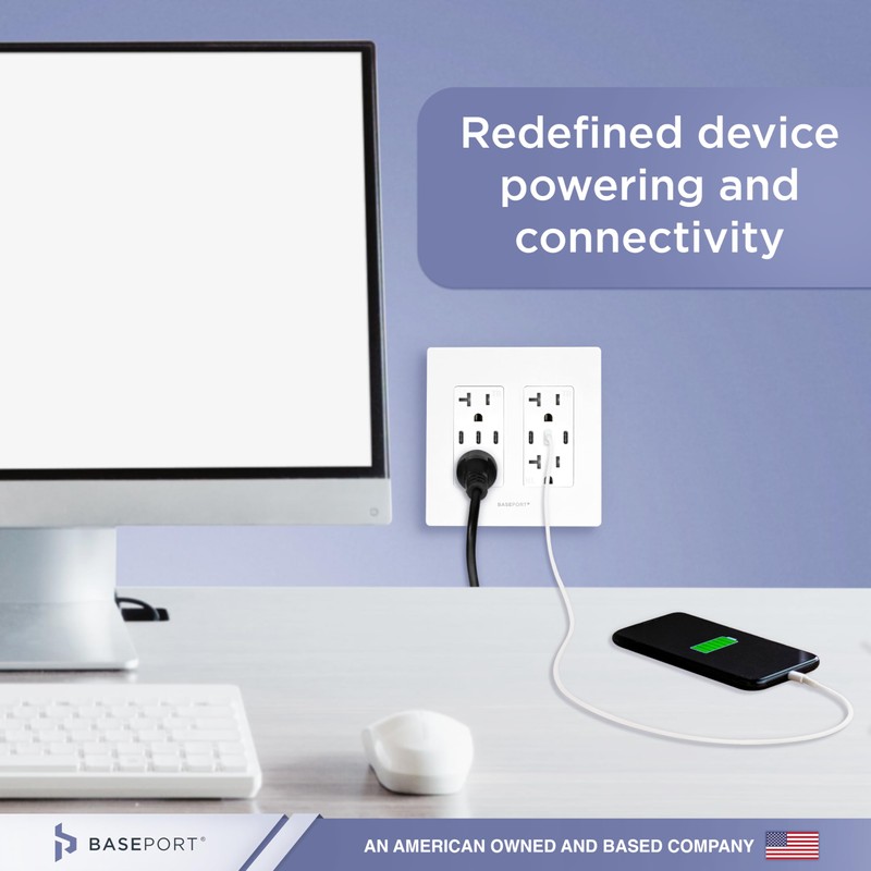 BASEPORT Premium USB Outlet, Duplex 125V 20 Amp Tamper Resistant