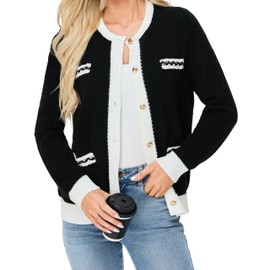 BMJL Womens Cardigan Sweaters Black Button Down Knit Sweaer Jackets Fall Tops 2024 Old Money Clothes(L,Black)