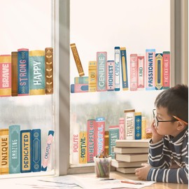 DECOWALL CDS9-9006 Boho Book Window Stickers Boho Book Print Window Clings Double Sided Glass Decals for Back to School Party Home Classroom Library First Day of School