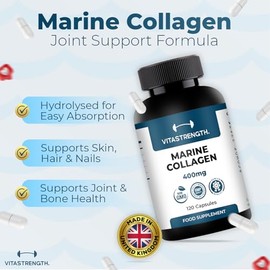 High Strength Marine Collagen Complex 400mg | Glucosamine, MSM, Chondroitin & Vitamin C | 120 Capsules (60 Day Supply) | Made in UK
