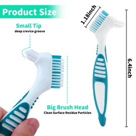 Pack of 4 Double-Sided Denture Cleaning Brushes, Ergonomic Denture Brush with Multilayer Bristles, Portable and Modern Brush for False Teeth (4 Colours)