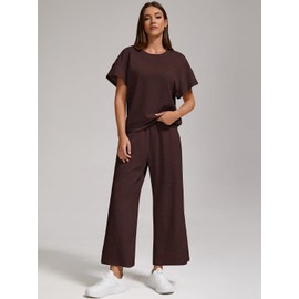 ZFLM sports two-piece set, fashionable and casual women's travel set, summer short sleeved loose pants S-2XL