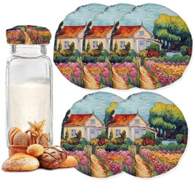 Country Style Sourdough Starter Jar Covers for Mason Jars, 5Pack Reusable Linen Sourdough Proofing Cloth for 3-4 Inch Jar Mouth Baking Supplies