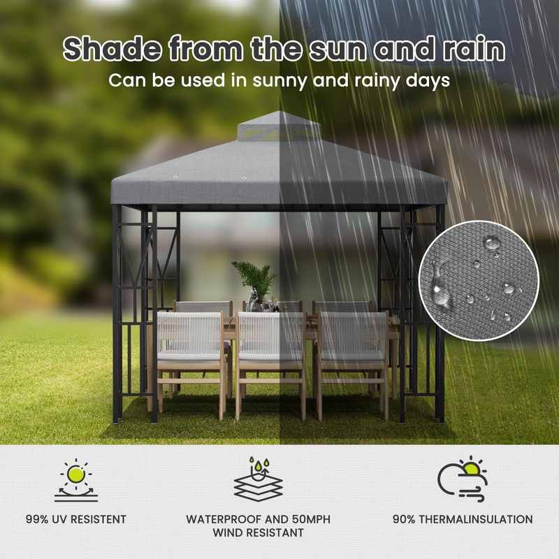 Kieperi 10x10 FT Gazebo Canopy Top Replacement，Double Tiered Canopy Covers