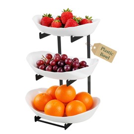 LIBWYS 3-Tier Plastic Fruit Bowl - Multi-Level Fruit Basket with Stand - Space Saving Fruit Bowl, Can be Used Individually or as a Stand, Ideal for Kitchen, Party or Buffet