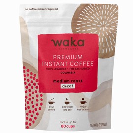 Waka Premium Decaf Instant Coffee Pouch — 100% Colombian Arabica Freeze Dried Beans — For Hot or Iced Coffee (8 Ounces, Decaf Medium Roast)