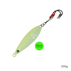 Fish WOW! 200g Fishing Flat Fall Vertical Trolling Jig with Two Assist Hooks - Glow in The Dark