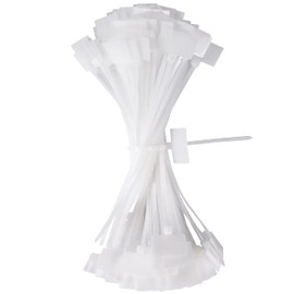 QIMEI-SHOP Cable Ties Tags White 150 mm x 3 mm Cable Labelling Cable Tie Set Tensile Strength 10 kg Adjustable UV Resistant for Cable Management Gardening Pack of 100