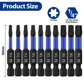 HPHOPE HPHOPE Torx Bit Set 10 Stck, Torx Bits T10/T15/T20/T25/T30/T40, Bit-Sortiment, 1/4" Sechskantschaft, L?nge: 50 mm