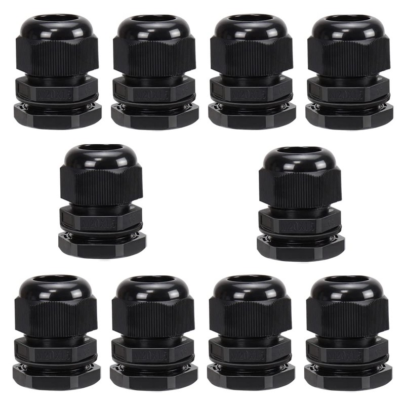 10 Pack M20 20mm IP68 Waterproof Black Cable Glands, Suitable