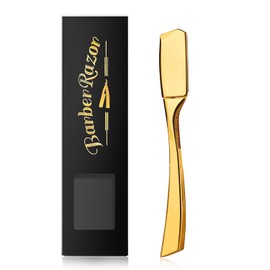 Navaja de afeitar profesional de acero inoxidable para hombre, de filo recto y segura, ideal para peluquerías, salones y uso doméstico (dorada).