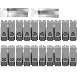 AGECASH 2GB USB Flash Drive Bulk USB Drive 20 Pack USB 2.0 Thumb Drive Memory Stick Pendrive Zip Drive USB Key with 20PCS Lanyard, Swivel Jump Drive 2 GB for Back to School, Office, Project (Gray)
