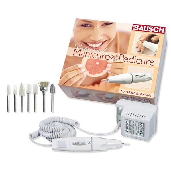 Bausch 0301 Electric Manicure and Pedicure Device, 7 Attachments for Grinding, Filing, Polishing Hand and Toenails, Remove Callus and Pressure Points, Nail Care, Foot Care for Home