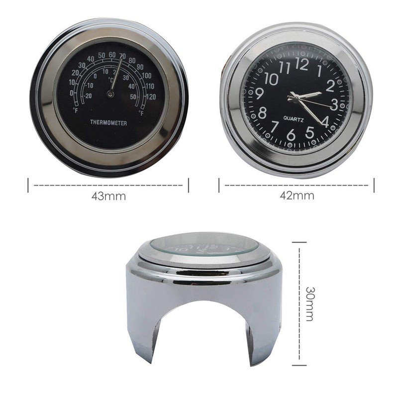 TOTMOX 2pcs 7/8 Inch Motorcycle Handlebar Clock and Thermometer Universal