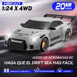 Coche De Drift Teledirigido, Modelo a Escala 1:24, Con Luces LED, Vehículo Teledirigido De Alta Velocidad Con Tracción a Las Cuatro Ruedas Y 20 Km/H, Equipado Con Neumáticos De Drift. (Gris-GTR)