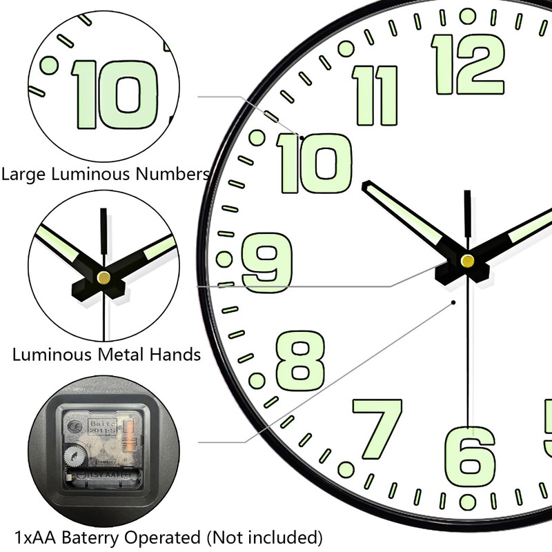 Mabpedo Glow in The Dark Wall Clock, 8" Silent Non-Ticking
