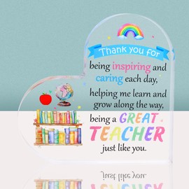 Teacher Appreciation Week Gift Heart Shape Acrylic Plaque End of the Year Thank You Teacher Gifts Graduation Retirement Desk Table Decor Decoration 5.9 X5.9 inch Paperweight