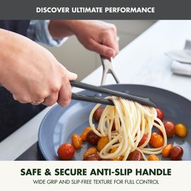 GreenPan Silicone Tong, Cooking Grilling Serving, Salad, Kitchen Utensil, Flexible Rubber Nonstick Cookware, Rigid Steel Core, Heat-Resistant, Anti-Slip Handle, BPA-Free, Dishwasher Safe, Gray