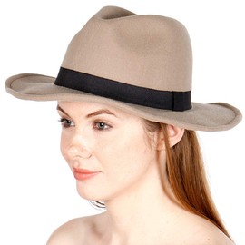 Fedora Sun Hat Brim Straw Panama Beach Summer Protection Hats for Women Men, Grosgrain1 Mushroom