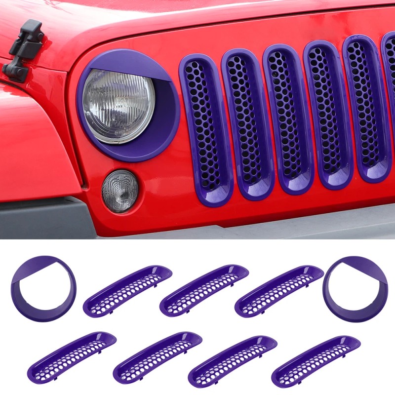 CheroCar 9Pc Purple Car Headlight Grille Insert Bezel Trim Cover