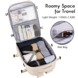 MOMUVO Large Travel Backpack Women, Flight Approved Carry On Backpack, Water Resistant Anti-Theft Large Casual Daypack Fit 17 Inch Laptop with USB Charging Port, Beige