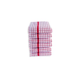 QUALITY HOME TEXTILES 100% Cotton Luxury Terry Towelling Tea Towels | Pack of 3| Kitchen Hand Towels Dish Cloth Super Absorbent Soft Touch | Hanging Loop | Gift Packed Tea Towels (Red)