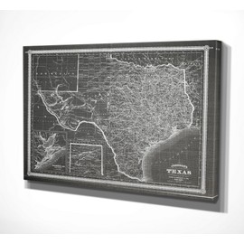 Grey Vintage Texas Map Gallery Wrapped Canvas Art