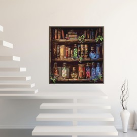 Books Pot Shelf Paint by Numbers Kit for Adults Beginner,DIY Easy Adult Paint by Numbers Books Pot Shelf,Paint by Number Without Frame Home Wall Decor 16 x 16 in