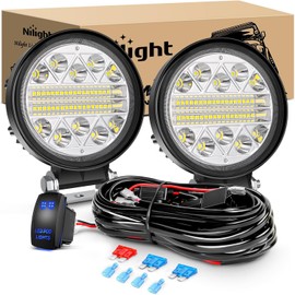 Nilight 2PCS 4.5 Inch LED Pods 69W Round Spot Flood Combo Work Lights Off-Road Driving Lights Truck Car Pickup ATV SUV Golf Cart Cabin Boat with 12V 5Pin Rocker Switch 16AWG Wiring Harness Kit-2 Leads