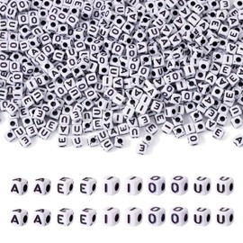 500 abalorios cuadrados de acrílico con letras vocales de 4 a 5 mm AEIOU cubo alfabeto para hacer pulseras con nombre DIY, collares, joyería - abalorios pony de amistad