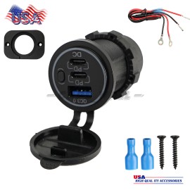 Cahuczlhoz Car Fast Charger Power Socket Outlet 12V-24V QC3.0 + PD USB C for Boat RV Marine