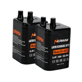 NERMAK 6 Volt 6Ah Lithium LiFePO4 Heavy Duty Lantern Battery 2 Pack, 2000 Cycles Rechargeable Lithium Iron Phosphate Battery for 4R25 Lantern(Spring S2 Terminals)