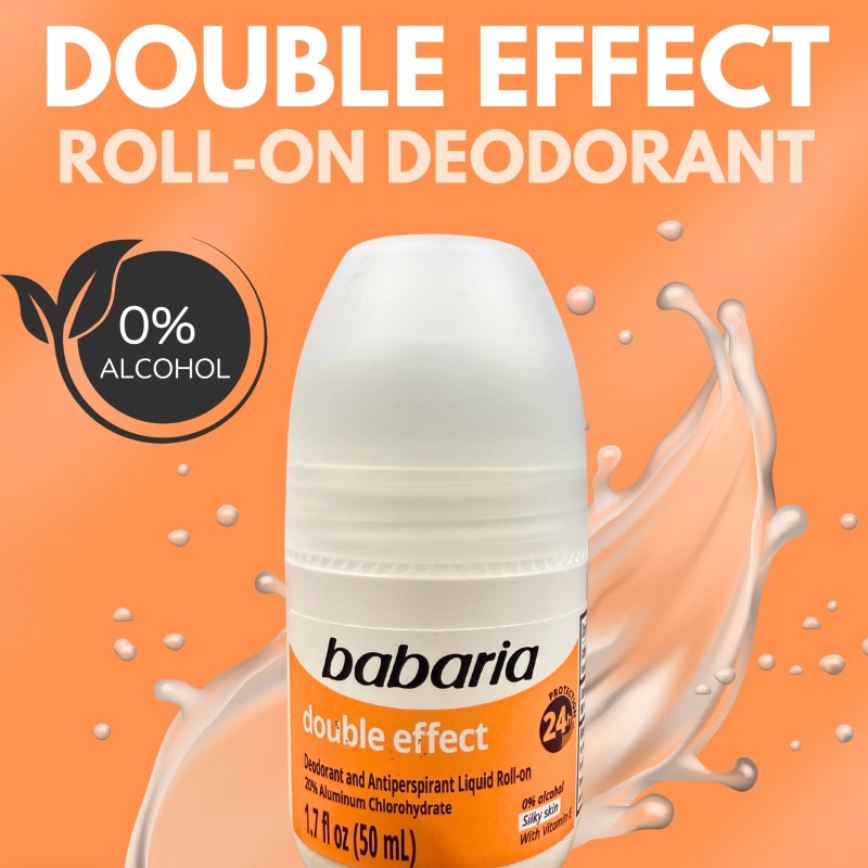 Babaria Double Effect Vit E Roll-On Deodorant 50ml–24h, No Alcohol