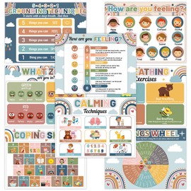 Calming Corner Educational Preschool Placemats for Kids Set of 8 Boho Mental Health Placemat Non Slip Washable Feelings Montessori Table Mat for Nursery Kindergarten Primary School Dining Table