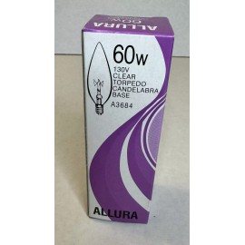 ALLURA  A3684 Decorator Light Bulb 60w 130v clear candelabra base