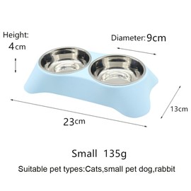 Yucong Double Cat Rabbit Bowl,Non Slip Stainless Steel Double Pet Bowl with Non-spill Design For Small Dogs, Cats, Rabbit (Blue, Small)