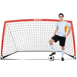 BOHEN 9x5 ft Portable Large Soccer Goal Net for Backyard with Unique Frame Design, Foldable, Easy Assembly Includes Carry Bag, Great for Kids, Teen, and Adults(9x5FT, Red, 1 Piece)