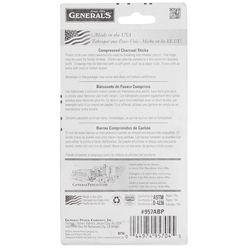 General Pencil 957ABP Compressed Charcoal Sticks 4/Pkg-Black - Soft Assorted