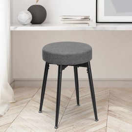 FLYZC 360° Swivel Vanity Stool, Vanity Chair Stools for Makeup Room, Round Linen Makeup Chair, Modern Small Ottoman Foot Rest Bench with Metal Legs for Living Room, Bedroom, Grey&Black