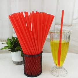 YAOSHENG200PCS 10.2 Inches Disposable Decorative Red Plastic Straws for Birthday Wedding Cocktail Party Supplies (0.23 * 10.2inch) (Red)