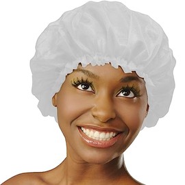 DONNA Argan & Black Castor Treatment Caps Satin Sleep Cap Bonnet Hair Accessories Shower Caps for Women Reusable XL WHITE