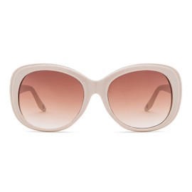 Rae Dunn - RENEE Premium Sunglasses with SUN KISSED. Signature Artwork (Glossy Beige Frame w/Brown Clear Gradient Lens)