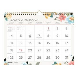 Blueline® 2026 Colourful Monthly Wall Calendar, 12 Months, January to December, Gold Twin-Wire Binding, 11" x 8", Spring, Bilingual (C172130B-26)