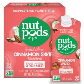 nutpods Cinnamon Swirl, Unsweetened Dairy-Free Liquid Coffee Creamer Made From Almonds and Coconuts (3-pack)