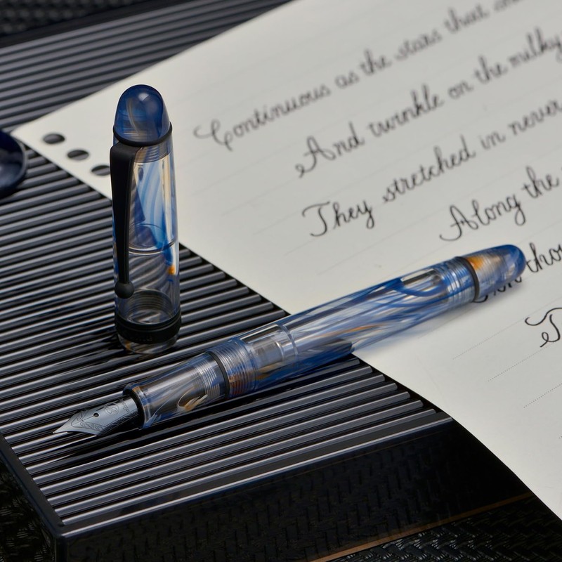 Asvine V126 Vacuum Fill Fountain Pen Blue Swirl Acrylic Medium