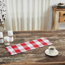 VHC Brands Farmhouse Christmas Decorations for Dining Room Kitchen Linens - Annie Red & White Check Table Runner - 8 x 24 Inches Long