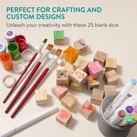 Navaris Wooden Blocks, Set of 25 - Durable, Easy to Craft Small Wood Cubes - Each Customisable Block Made Of Pinewood - Ideal for 3D Puzzles, Stamps, Pyrography and More