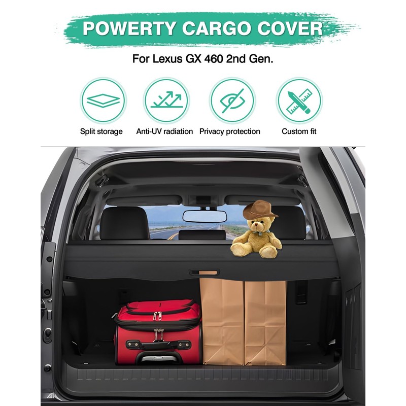 Powerty Cargo Cover for 2010-2023 Lexus GX 460 GX460, Retractable